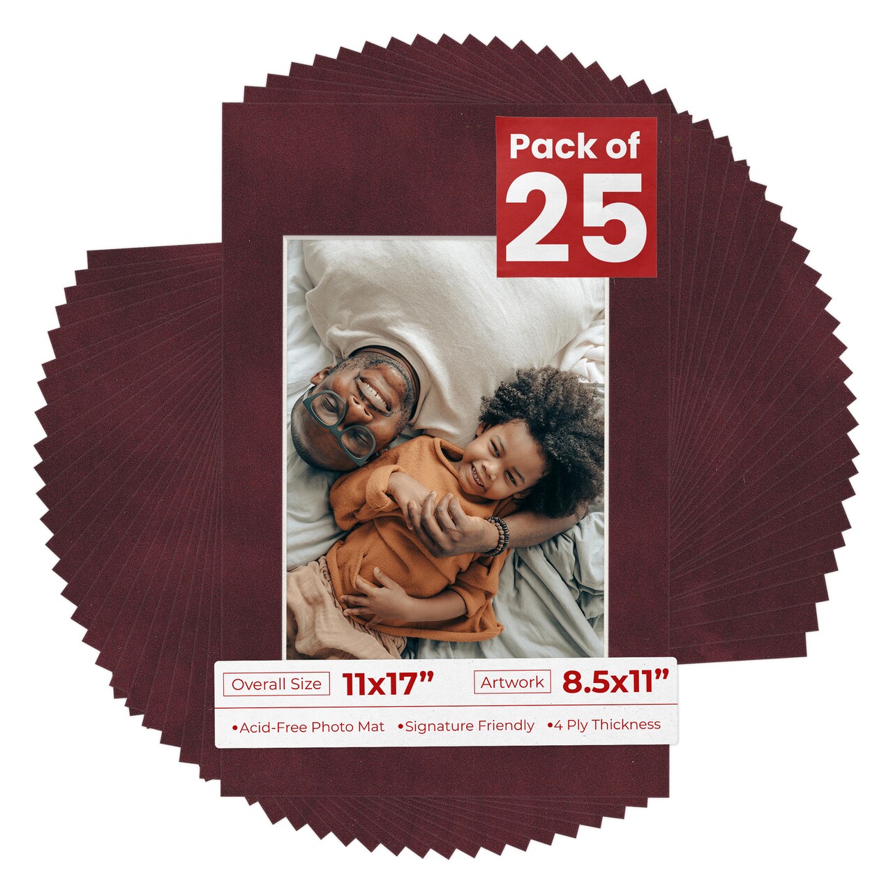 Dark Red Suede Mat Board for 11x17 Frames - Fits 8.5x11 Photos